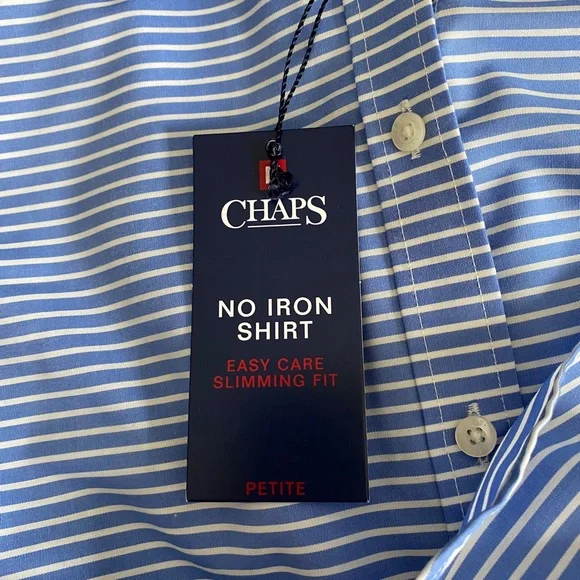 CHAPS no iron button down shirt, petite medium, slimming fit, striped (NWT) - Picture 8 of 15